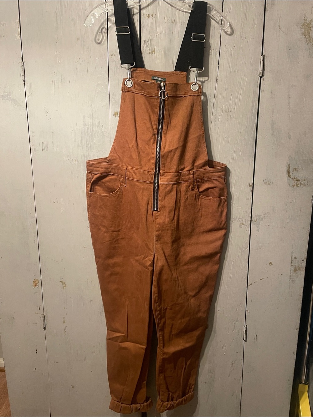 wild fable Rust-Orange Front Zip Overalls with Black Straps